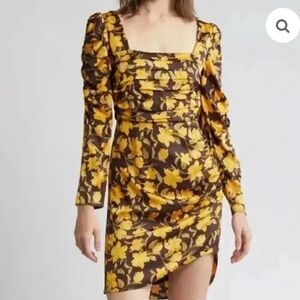 NWT - Women’s Floret Studios Yellow and Brown Floral Long Sleeve Dress